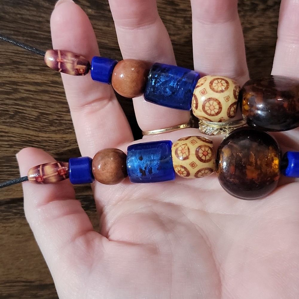 #16) New Mexico Santa Fe Hand Crafted Necklace 20" Glass Wood,Pottery - Picture 3 of 8